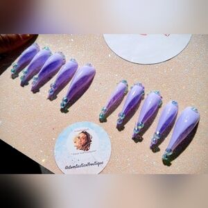 Purple Press-On Nails with Crystal Accents Handmade
